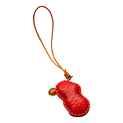 藤也家手工复古真皮花生包挂件