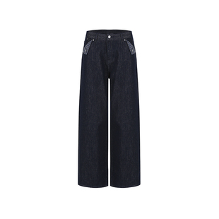 范洛Fano 雅痞腔调格纹撞色口袋原牛肌理高阶随性风直筒牛仔裤女