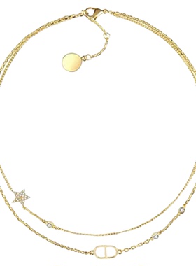 奥米迪奥星星镶钻双层项链欧美高级感轻奢小众锁骨链女夏天颈链