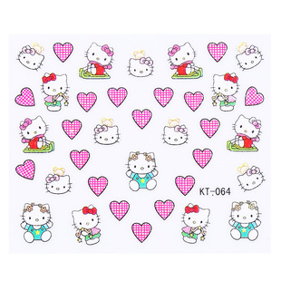 hello kitty猫卡通美甲贴纸自粘3D贴花 儿童环保带胶指甲贴KT猫