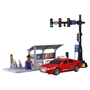 交通车站场景摆件惯性出租车声光玩具车仿真巴士站台儿童红绿灯