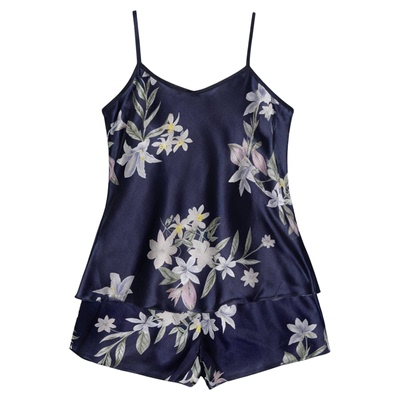 Strap printed home sleepwear for women休闲吊带印花家居睡衣女