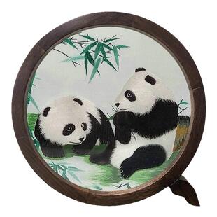 湘绣纯手工双面绣礼品小Q架摆件刺绣胡桃木摆台中国风出国小礼品