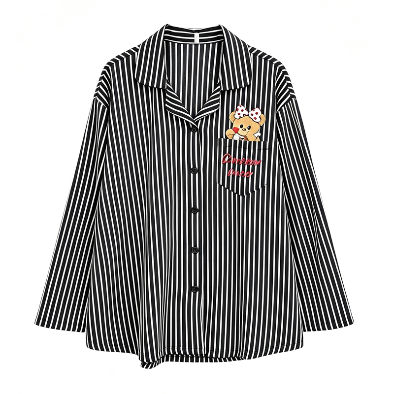 开衫翻领睡衣女长袖纯棉宽松休闲