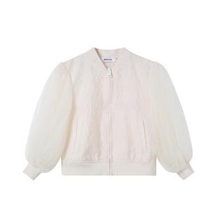 RBIGX瑞比克童装秋季新款女童拼接设计感网纱袖子棒球外套