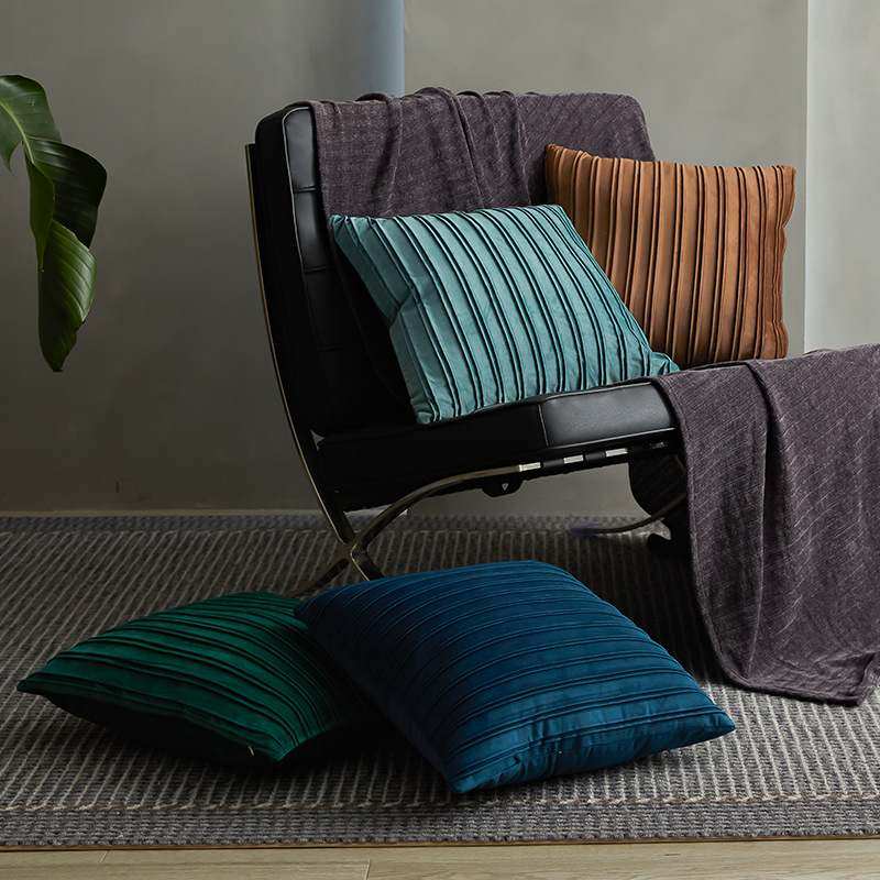 荷兰绒条纹褶皱抱枕风套客厅抱靠垫枕套靠垫奢沙发简约家居靠枕轻