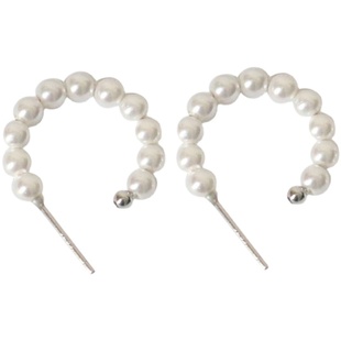 半圆韩版S925纯银耳钉INS简约几何圆环贝珠金色小众百搭气质耳饰