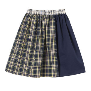 允儿妈女童春季小众拼接格子半身裙女孩2026新款复古半裙儿童裙子