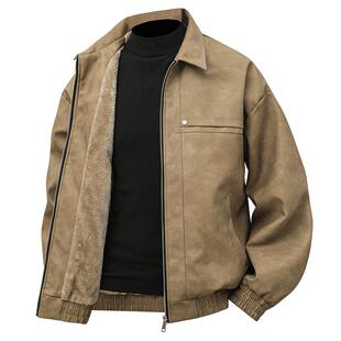 罗蒙皮衣男款春秋季防风机车皮夹克时尚百搭冬装加绒加厚男士外套