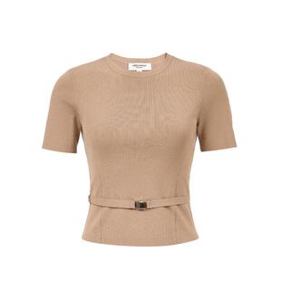 绫致Vero Moda针织衫25秋冬收腰纯色圆领腰部系带设计上衣通勤