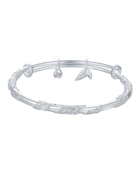 周六福繁花似锦手镯女S999银实心镯子优雅气质送女友节日礼物