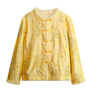 【年服系列】金蕊凝香 织锦缎提花/正反两穿/環保皮草 水貂条外套