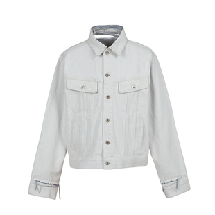VLABMADE *白面蓝纱*定织面料做旧刀割短宽廓形重磅高盎白牛夹克