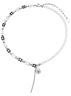 KITSH棋盘格珍珠拼接锁骨链