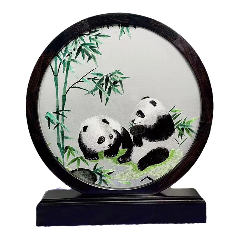 蜀绣熊猫刺绣苏绣纯手工双面绣摆刺绣