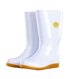 白色平底防滑耐磨耐酸碱雨鞋牛筋高中筒防水鞋钓鱼靴食品雨靴劳保