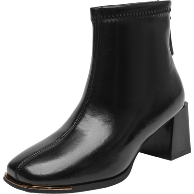 大东女短靴法式优雅粗高跟单靴