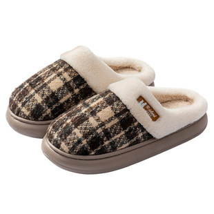 都市丽人冬天棉拖鞋女2025新款居家室内保暖不掉毛防滑男毛绒拖鞋