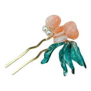 手工花朵发簪女珍珠装饰流苏发夹甜美复古盘发头饰