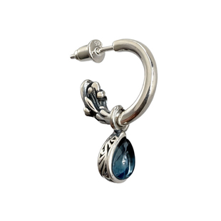 睡莲生生世世 925纯银耳钉天然宝石壁虎衔尾蛇水滴元素小众耳饰