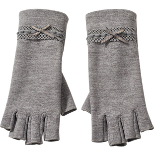 冬季女开车半指半截漏指头棉手套薄款学生写字作业玩手机保暖露指