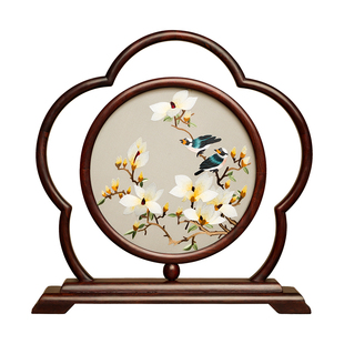 苏绣摆件中式桌面装饰台屏高档国风客厅玄关双面刺绣摆台特色礼品