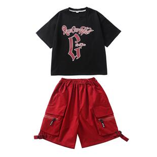 儿童街舞潮服男童嘻哈架子鼓演出服女童爵士舞短袖舞蹈表演服装夏