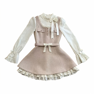 越韩小鱼 莉丝可可 假两件法式甜美千金风小香连衣裙气质短裙女