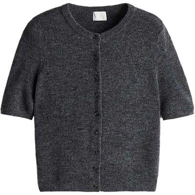 HM女装毛针织衫秋季罗纹圆领修身针织短袖开衫1247671