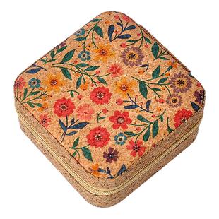 高档复古镜子首饰盒便携旅行耳环戒指项链收纳盒印花珠宝礼品盒子