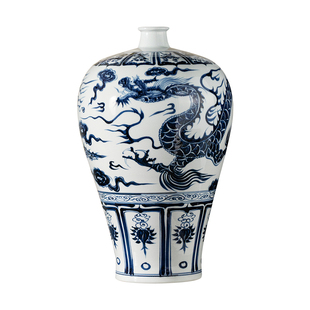 宁封窑景德镇元青花瓷器花瓶客厅龙纹新中式装饰高级感陶瓷摆件