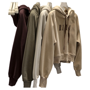 美式复古短款小个子卫衣女秋冬季加绒加厚宽松显瘦连帽外套上衣潮