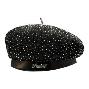 重工黑色帽子女报童帽显脸小新款春秋冬洋气时髦复古高级感贝雷帽