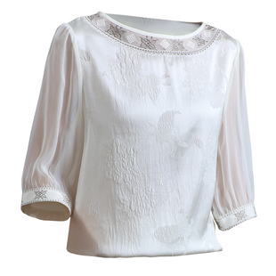 重磅真丝绸缎面t恤女2025夏新短袖高端印花冠乐绉杭州桑蚕丝上衣