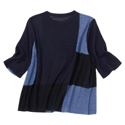 复古拼格精纺羊绒半袖