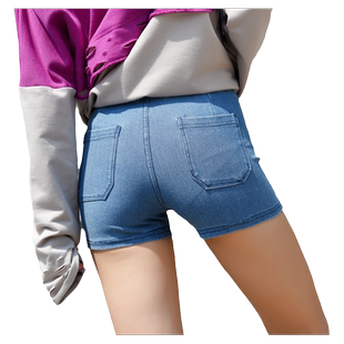 高弹力仿牛仔打底裤女外穿大码三分安全短裤夏季薄款紧身无痕热裤