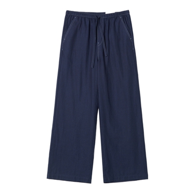 kleeklee靛蓝染蓝布休闲直筒裤