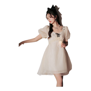 CLOUDSEASON珍珠法式连衣裙新款夏小个子高级感甜美初恋茶歇裙子