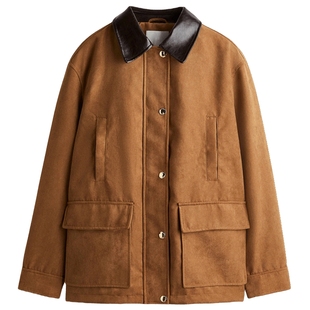 HM女装短外套冬季美拉德棕色巴恩风翻领美式夹克1311883