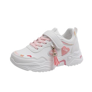 轻便软底女童鞋子2026春秋新款皮面透气运动鞋小学生小白鞋跑步鞋
