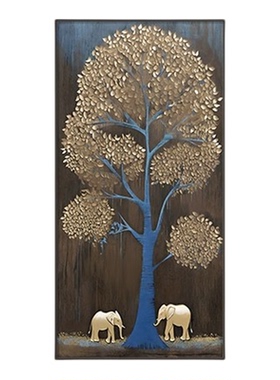 发财树玄关装饰画吉象如意走廊过道挂画轻奢高级感入户正对门壁画