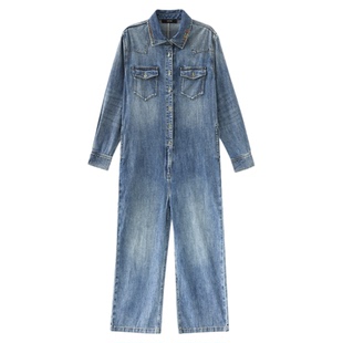 THESOONG/1960s新复古工装革命美学秋冬女士复古牛仔连体裤7268