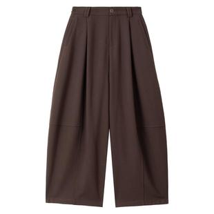 KEIKO 复古棕色加绒弯刀阔腿休闲裤秋冬美拉德高腰宽松西裤长裤