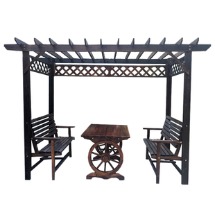 户外碳化实木凉亭木屋葡萄架室外庭院廊架阳台亭子桌椅花架经济型