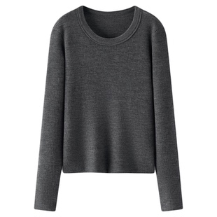 森柔|森马针织衫女冬鹅蛋领纯色紧身上衣2025新款黑色打底羊毛衫