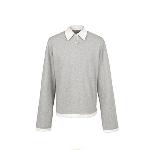 VLABMADE 竹节肌理复古假两件设计撞色polo领慵懒叠穿长袖打底衫