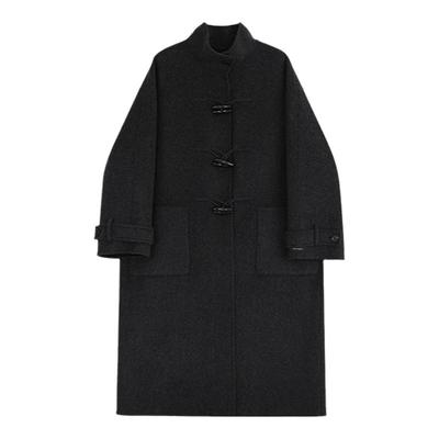 韩国新款羊毛长款大衣573牛角扣立领长毛休闲通勤女装羊毛大衣