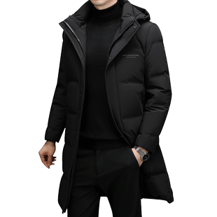 罗蒙男士羽绒服中长款连帽上衣2026冬季新款加厚保暖休闲外套男装
