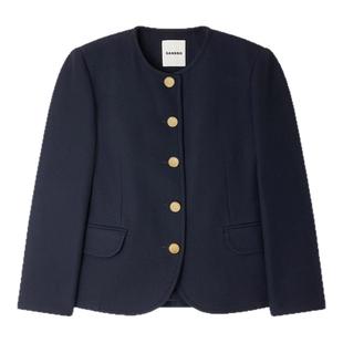 季末7折SANDRO2025秋冬新款女装法式气质深蓝色经典短款圆领外套