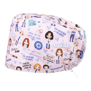 南欧鱼纯棉透气手术帽女印花手术室帽子医生护士工作帽月子包头帽